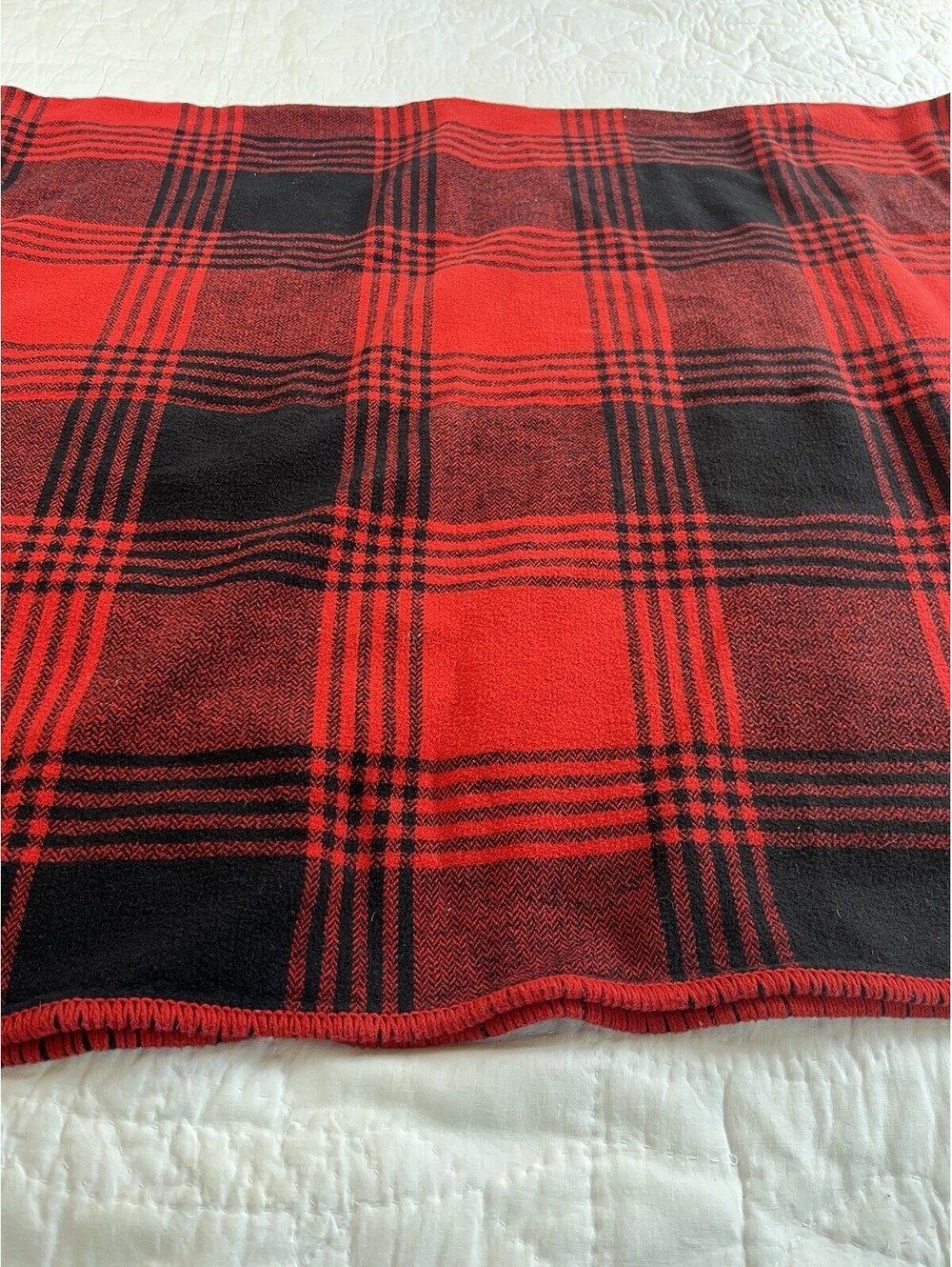 Lauren Ralph Lauren Throw Blanket Black Red Plaid Heavy Cotton Throw 54”x 64”